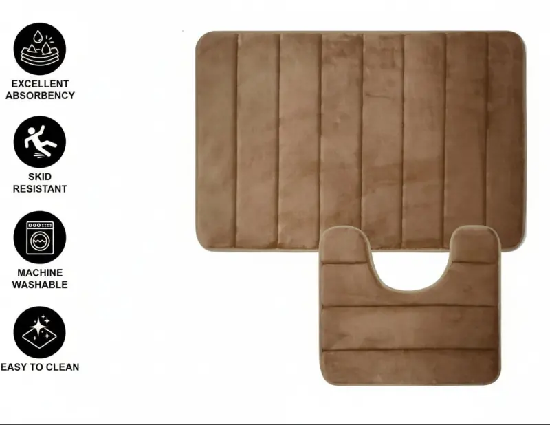 Previzualizare 2: Covorase de Baie, 80x50 cm / 50x40 cm, Maro, Antiderapant, Absorbant, Set 2 bucati