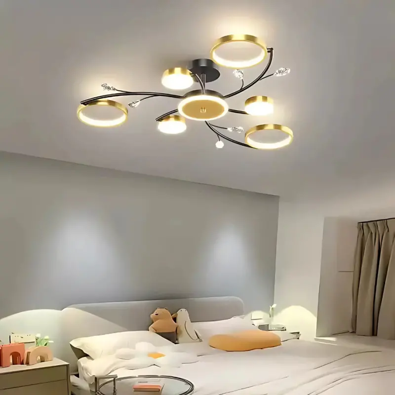 Previzualizare 3: Lustra LED cu Telecomnda KARINA, 31W, 6 Elemente, Lumina Calda/Rece/Neutra, Dimabila, Auriu