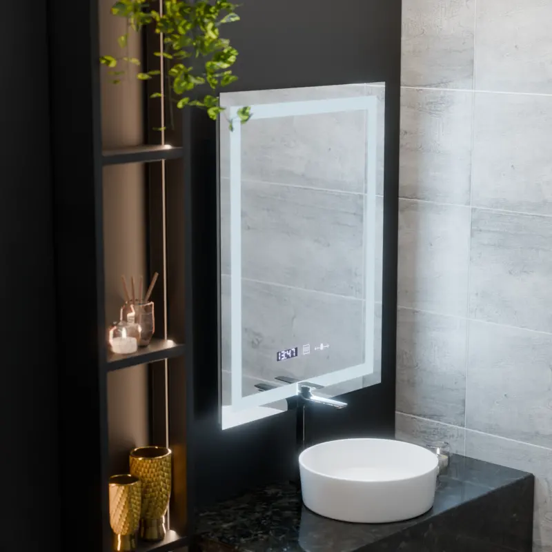 Oglinda LED Rectangulara, 75x90cm, Verite MotionGlow Marcello, Sistem Dezaburire, Ceas & Termometru, Dimabila