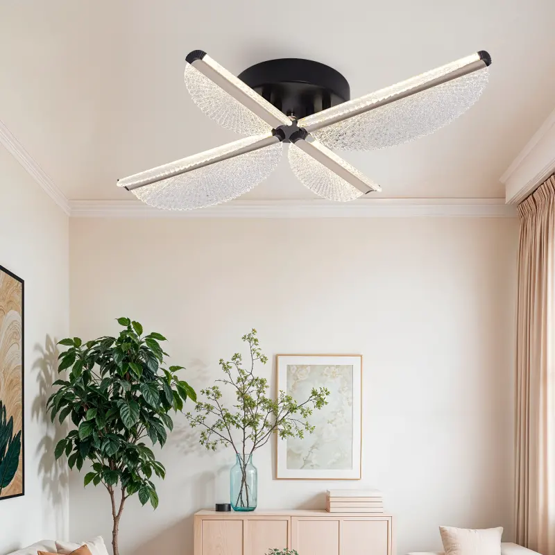 Previzualizare 2: Lustra LED cu Telecomanda TULLIO 43W, 4 Petale, lumina Rece/Calda/Neutra, Dimabila, Negru