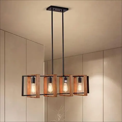 Previzualizare 4: Lustra Vintage LV560/4BK, 4XE27, Rustic Barn, Lemn si Metal, 85cm, Negru