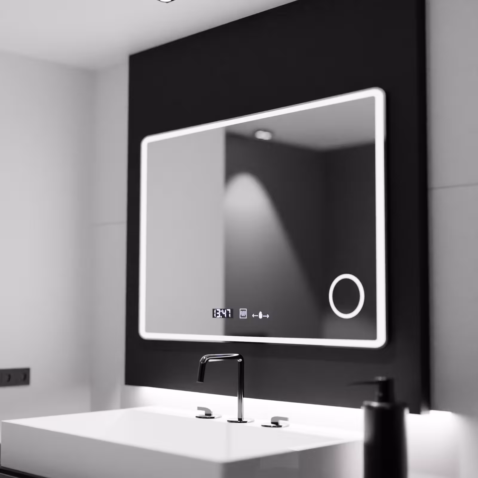 Oglinda LED Rectangulara 100x60 Aura Riflesso Puro MotionGlow Marcello, Sistem Dezaburire, Ceas, Dimabila