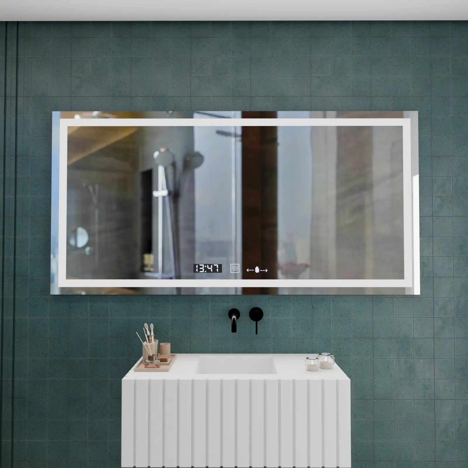 Oglinda LED Rectangulara, 120x60cm, Verite MotionGlow Marcello, Sistem Dezaburire, Ceas & Termometru, Dimabila