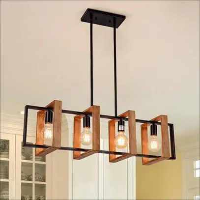 Previzualizare 2: Lustra Vintage LV560/4BK, 4XE27, Rustic Barn, Lemn si Metal, 85cm, Negru