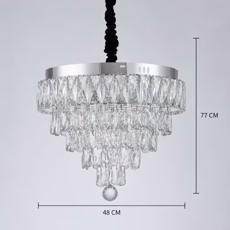 Previzualizare 4: Lustra LED Cristal cu telecomanda RIGO Eleganza Diametru 48cm, Crom Lucios, Inaltime Reglabila, Metal si Cristal