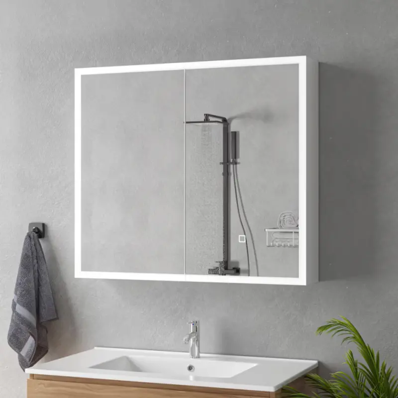 Previzualizare 3: Oglinda LED cu Dulap MODA 80x70 cm Alb Iluminare Perimetrala si Senzor Touch