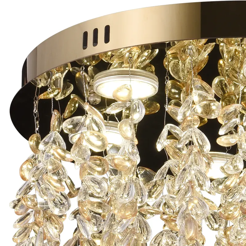 Previzualizare 2: Candelabru LED Cristal LLC213/400GD Rotund, 22W, Lumina Rece/Calda/Neutra, Cristal, Auriu