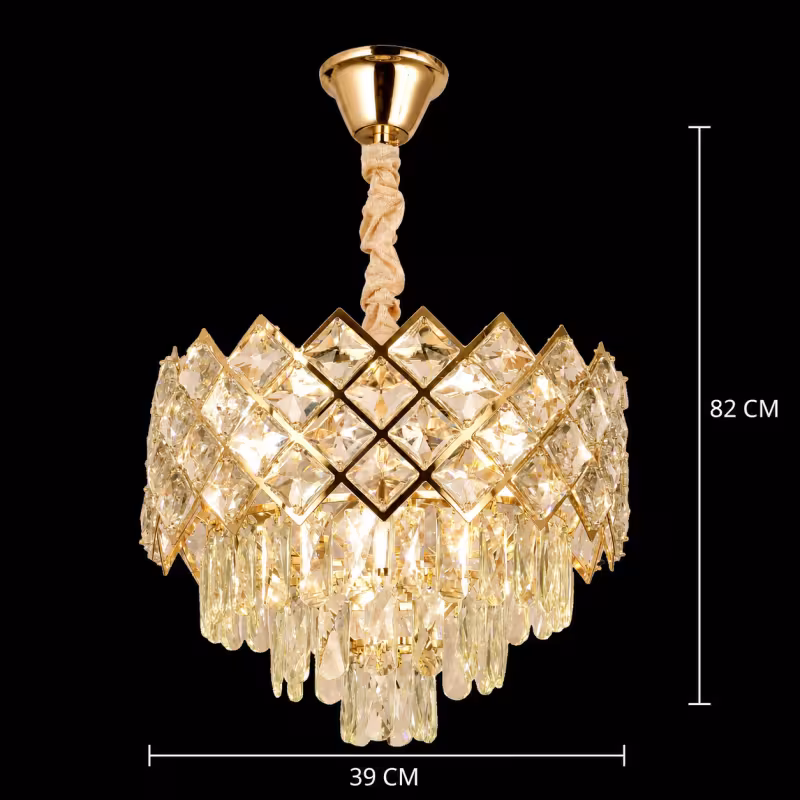 Previzualizare 4: Candelabru Cristal VECTORIA Nobile 5xE14, Diametru 39cm, Auriu, Inaltime Reglabila, Metal si Cristal
