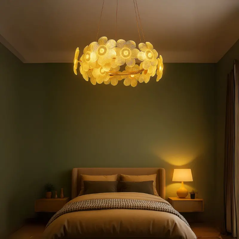 Candelabru Cristal LED, Cadenza Allegro 40W, Diametru 48cm, Inaltime reglabila, Auriu, Lumina Calda/Rece/Neutra 3000K/4000K/6000K, Metal si Cristal