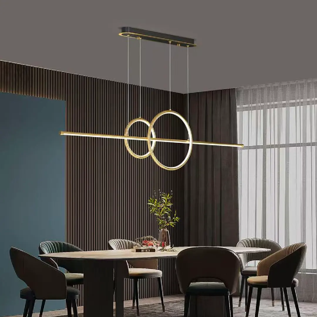 Lustra LED suspendata cu telecomanda CASSANDRA 40W, Liniara, lumina Rece/Calda/Neutra, Dimabila, Auriu, Inaltime Reglabila