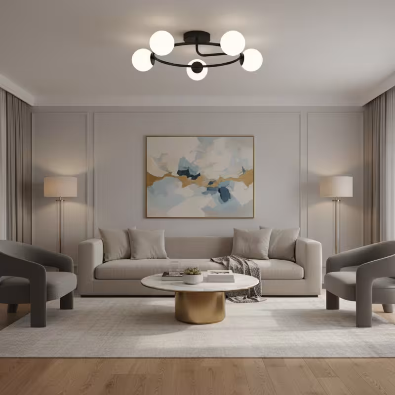 Previzualizare 2: Lustra LED si cristal ORBIT, 72cm, 5xE27, Globuri, Negru