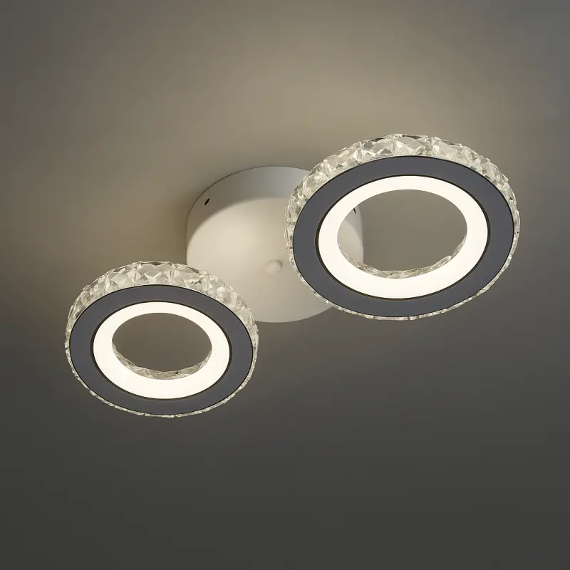 Lustra LED cu telecomanda si cristal NOVA ROTONDA 34W, 2 Cercuri, lumina Rece/Calda/Neutra, Alb