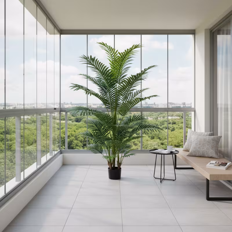 Planta Artificiala Copac Tip Palmier Kentia, 3 tulpini, 30 frunze, 190 cm, Verde, cu Ghiveci