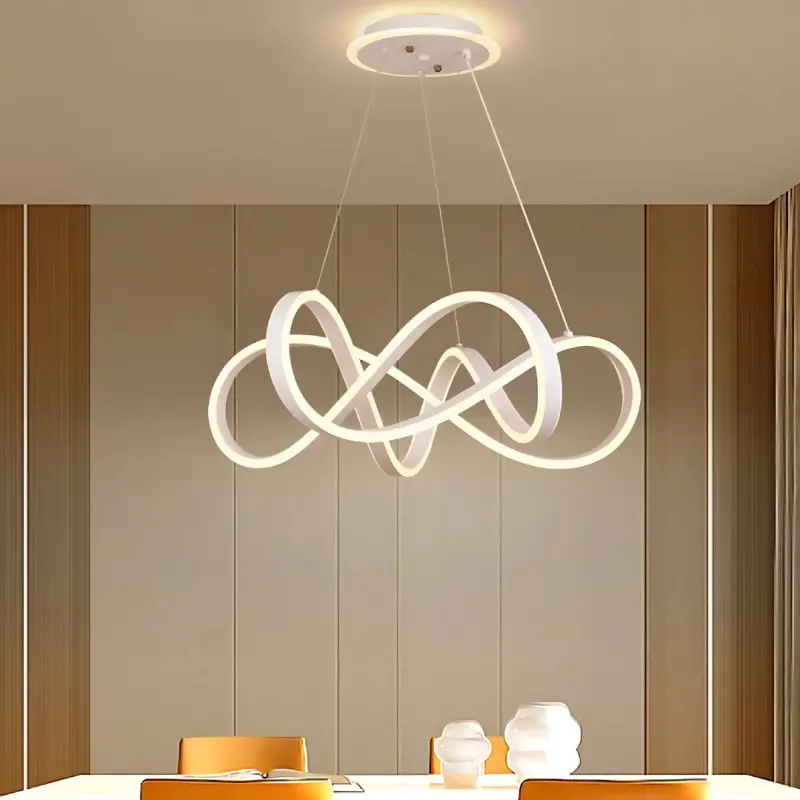 Previzualizare 4: Lustra LED suspendata cu telecomanda INFINITY HALO 138W, lumina Rece/Calda/Neutra, Dimabila, Alb, Inaltime Reglabila