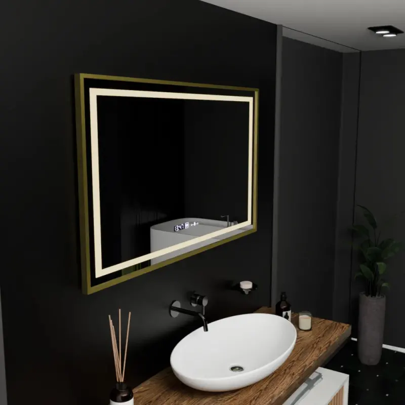 Previzualizare 3: Oglinda LED Rectangulara, 100x80cm, Verite Royale Gold Motion Glow Marcello, Sistem Dezaburire, Ceas & Termometru, Dimabila