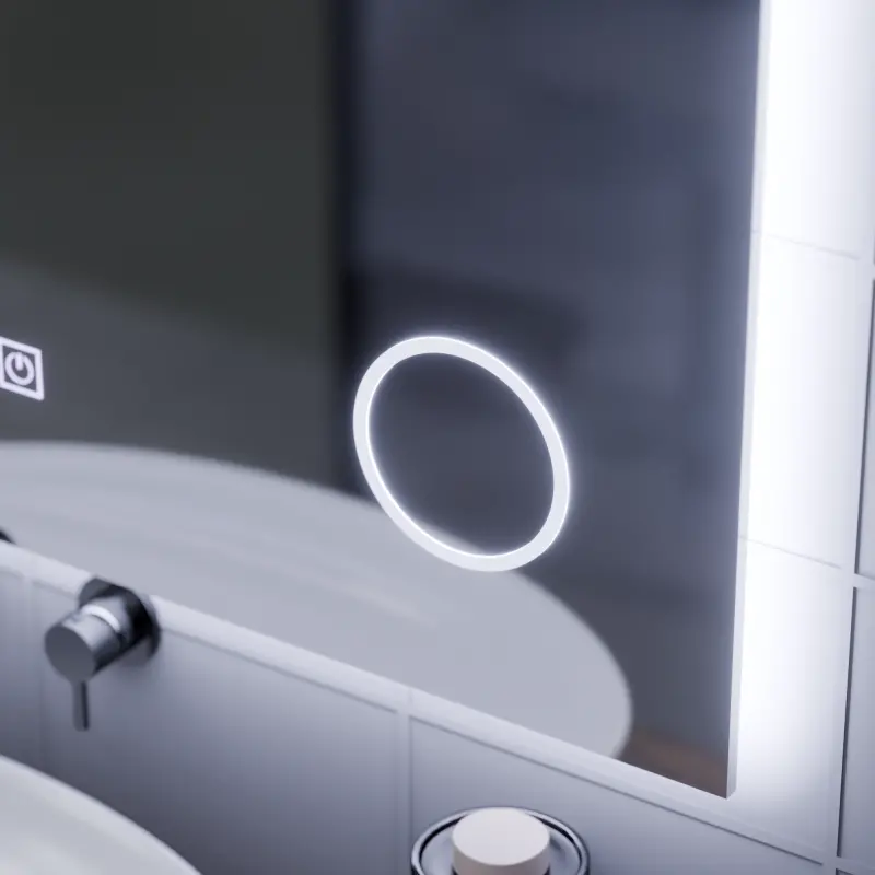 Previzualizare 2: Oglinda LED Rectangulara, 80x60cm, Piano Touch, Sistem Dezaburire, Dimabila, Lumina Rece 6000K