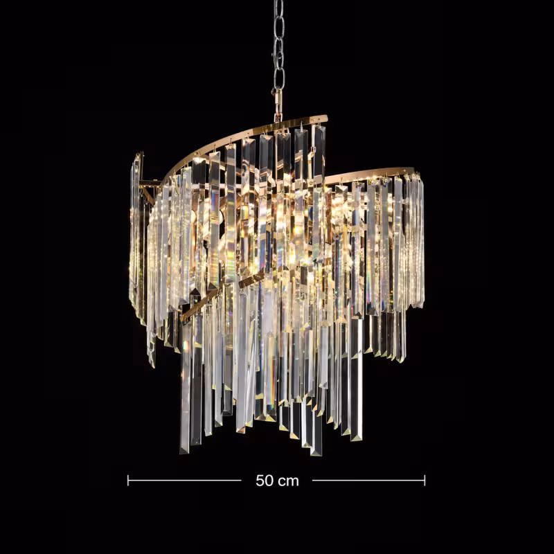 Previzualizare 4: Candelabru Cristal TWEEZE Eleganza, Φ50cm, 9xE14, Auriu, Metal si Cristal