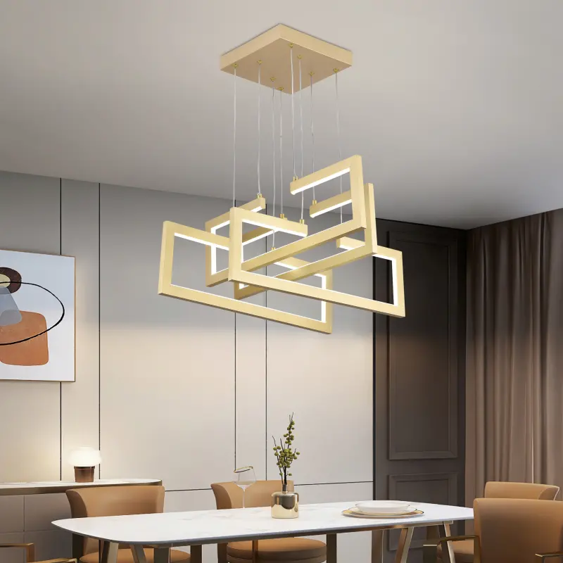 Previzualizare 3: Lustra LED cu telecomanda ,Suspendata 96W, 4 Elemente, lumina Rece/Calda/Neutra, Dimabila, Inaltime Reglabila, Auriu