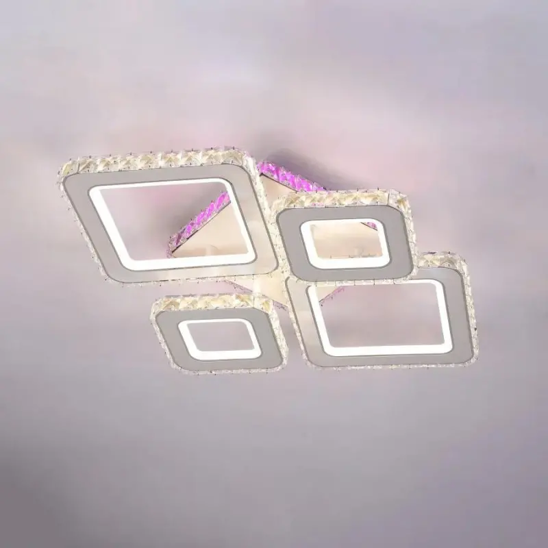 Previzualizare 2: Lustra LED cu telecomanda si cristal TERRANO RGB 162W, 4 Patrate, lumina Rece/Calda/Neutra, Dimabila, Alb Crom Lucios