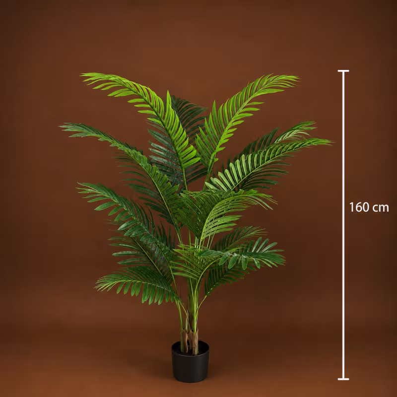 Previzualizare 4: Planta Artificiala Copac Tip Palmier Kentia, 3 tulpini, 17 frunze, 160 cm, Verde, cu Ghiveci