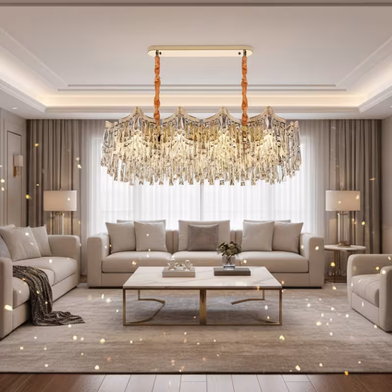 Previzualizare 2: Candelabru Cristal VETRA Supremo 15xE14, 100x35 cm, Auriu, Inaltime Reglabila, Metal si Cristal