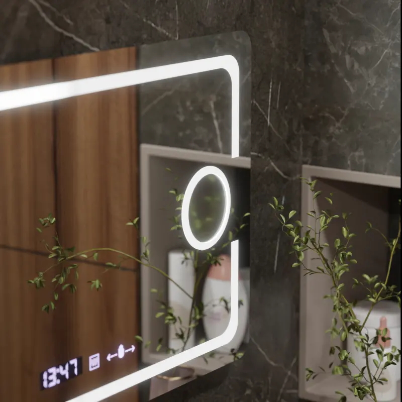 Previzualizare 4: Oglinda LED Rectangulara, 120x80cm, Eclat MotionGlow Marcello, Sistem Dezaburire, Ceas & Termometru, Lupa Cosmetica, Dimabila