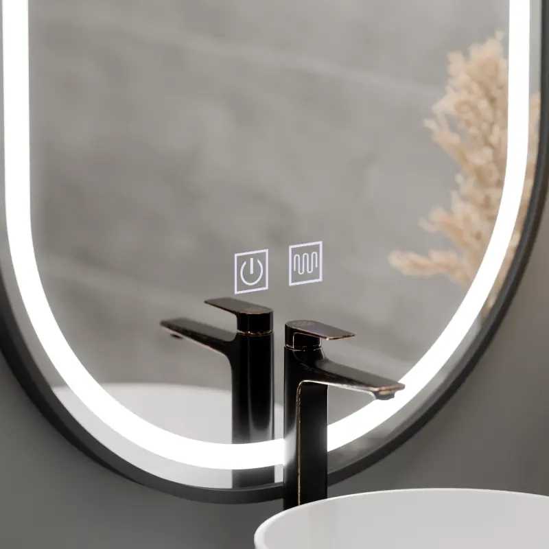 Previzualizare 2: Oglinda LED Ovala 50x100cm VETRO Touch Sistem Dezaburire Dimabila, Rama Neagra