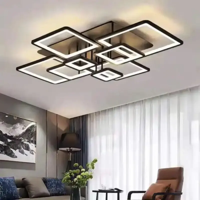 Previzualizare 2: Lustra LED cu telecomanda ELLA 186W, 8 Patrate, lumina Rece/Calda/Neutra, Dimabila, Negru