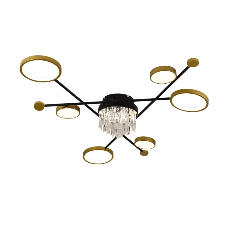 Previzualizare 4: Lustra LED cu telecomanda si cristal GUIDA 38W, 6 Elemente, lumina Rece/Calda/Neutra, Dimabila, Negru Auriu