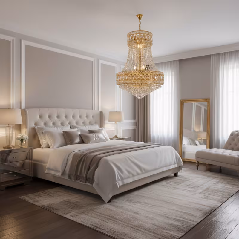 Previzualizare 2: Candelabru Cristal EMPIRE Nobile 6xE14, D40 cm, Auriu, Inaltime Reglabila, Metal si Cristal
