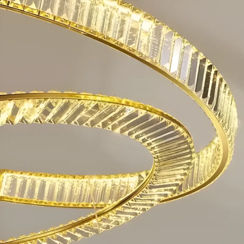 Previzualizare 3: Lustra LED suspendata cu cristal PRISM REGAL 81W, 2 Cercuri, lumina Rece/Calda/Neutra, Dimabila, Auriu, Inaltime Reglabila