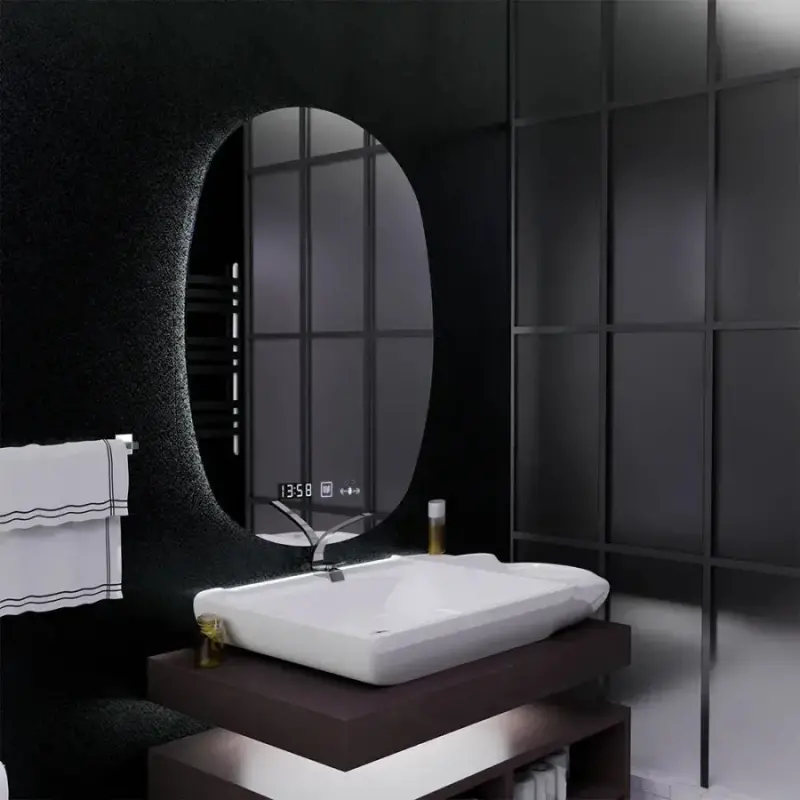 Oglinda LED Ovala, 60x80cm, Ranya Senzor MotionGlow Marcello, Sistem Dezaburire, Ceas & Termometru, Dimabila