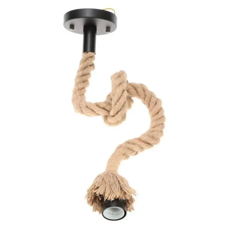 Lustra Vintage CORDA, 1xE27, Rustic, Sfoara si Metal, 100cm, Suport Negru