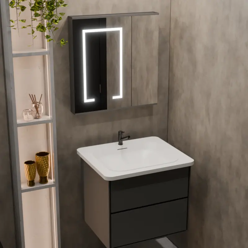 Previzualizare 4: Set Mobilier pentru Baie SANTORINI, 60x50cm, 2 Piese, Gri si Alb