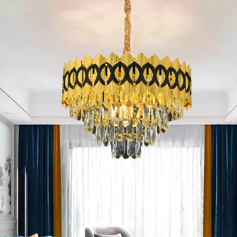 Previzualizare 3: Candelabru Cristal PIERREFONDS Nobile 5xE14, Diametru 38.5cm, Auriu Lucios, Inaltime Reglabila