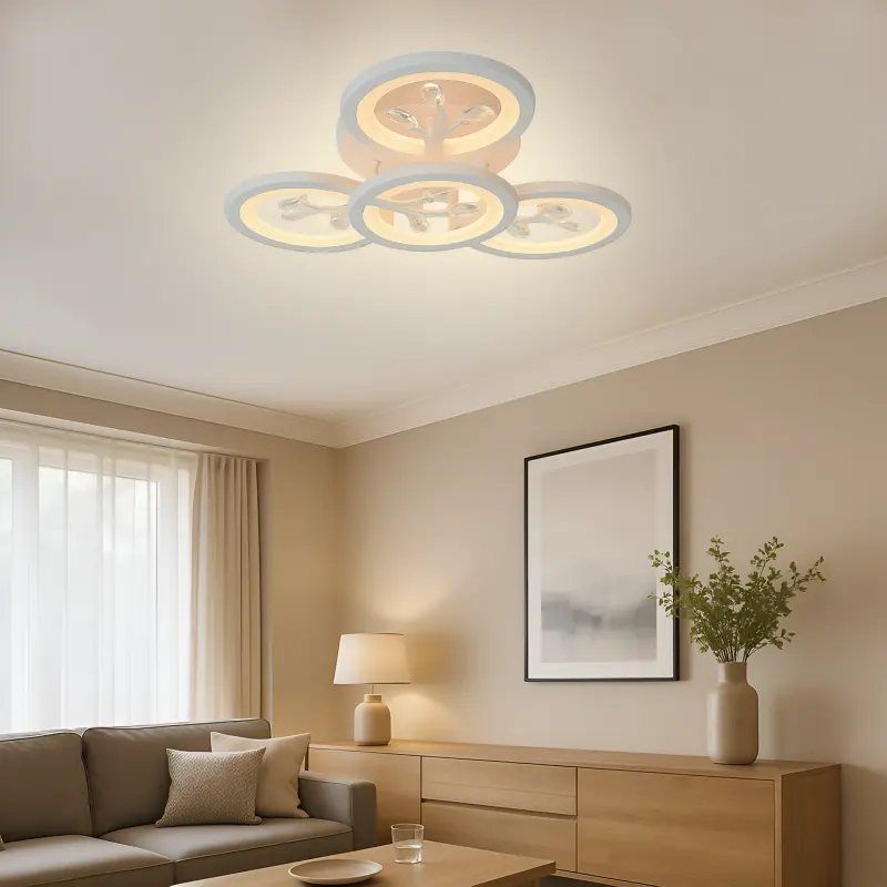 Lustra LED cu telecomanda si cristal DAISY 53W, 4 Elemente, lumina Rece/Calda/Neutra, Dimabila, Alb