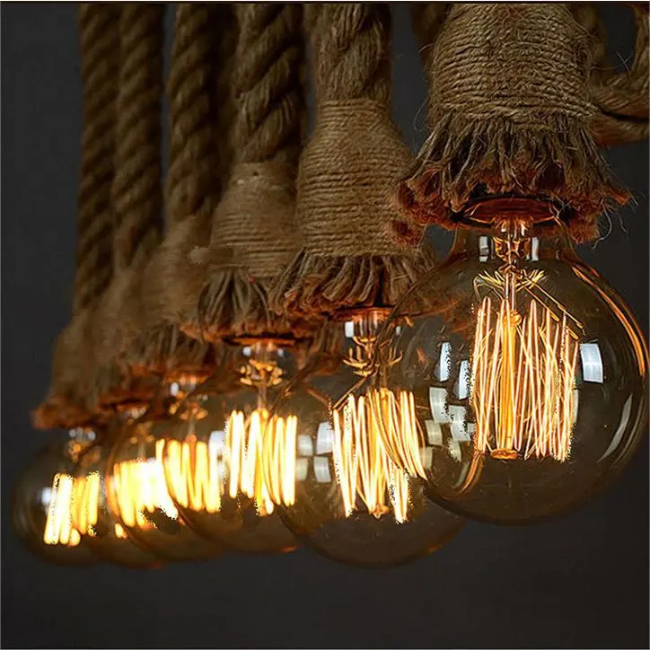 Previzualizare 2: Lustra Vintage LV102, 2xE27, Rustic, Sfoara si Metal, 150cm, Suport Negru