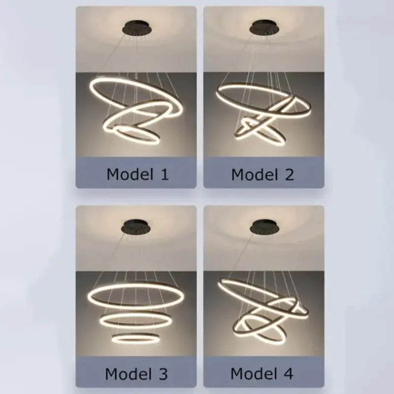 Previzualizare 4: Lustra LED suspendata cu telecomanda CASIANA 130W, 4 Cercuri, lumina Rece/Calda/Neutra, Dimabila, Negru, Inaltime Reglabila