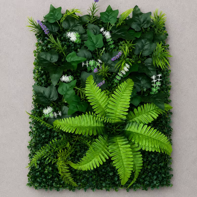 Planta Artificiala Panou de Gard Viu Lavanda si Frunze Mixte, 40 x 60 cm, Verde