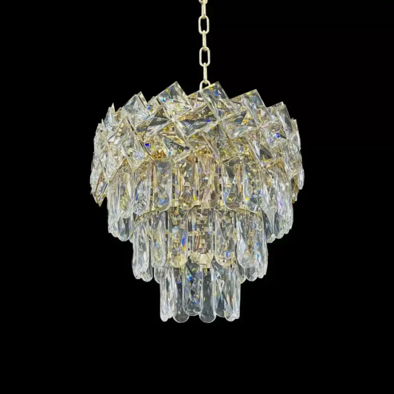 Previzualizare 3: Candelabru Cristal WINDSOR Petito 3xE14, Diametru 29cm, Auriu Lucios, Inaltime Reglabila, Metal si Cristal