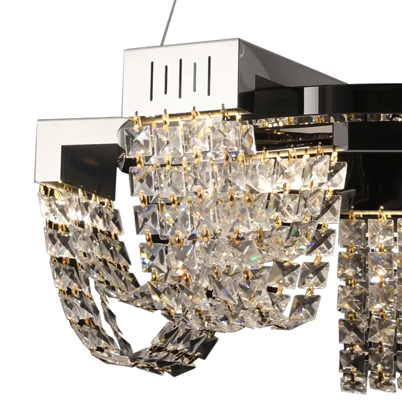 Previzualizare 2: Candelabru Cristal LED 15W, STRATUS Magno , Diametru 50cm, Crom Lucios, Lumina Calda Neutra Rece 3000K/4000K/6000K Inaltime Reglabila, Metal si Cristal