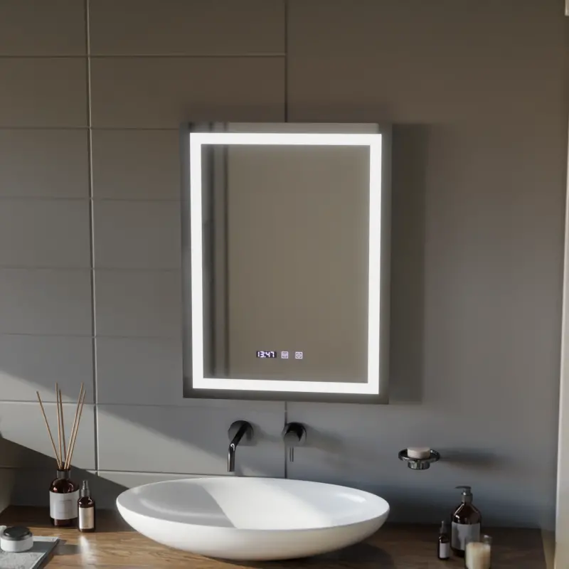 Oglinda LED Touch MODENA Sistem Dezaburire, Ceas si Temperatura 60x80 cm