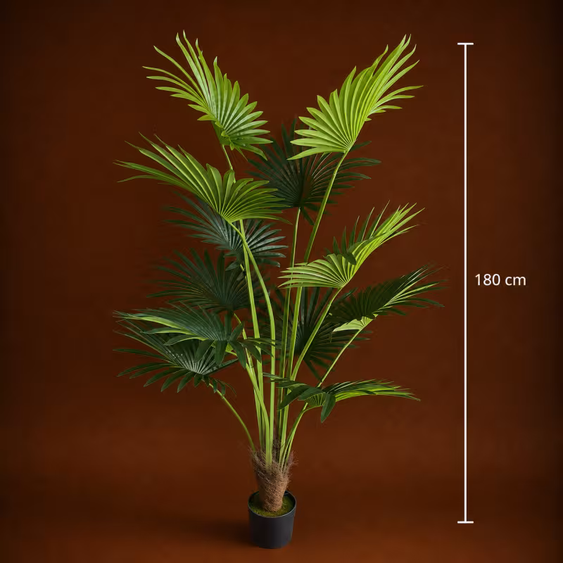 Previzualizare 4: Planta Artificiala Tip Palmier Livistona Evantai, 12 frunze, 180 cm, Verde