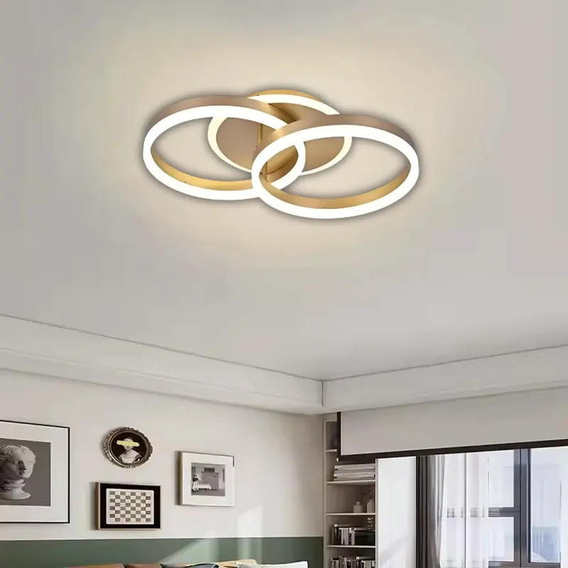 Lustra LED cu telecomanda RINOVA 41W, 2 Cercuri, lumina Rece/Calda/Neutra, Dimabila, Auriu