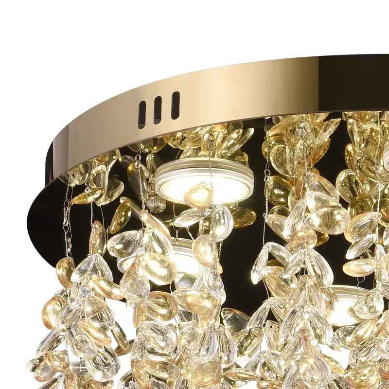 Previzualizare 2: Candelabru LED Cristal LLC213/550GD Rotund, 29W, Lumina Rece/Calda/Neutra, Cristale, Auriu Lucios