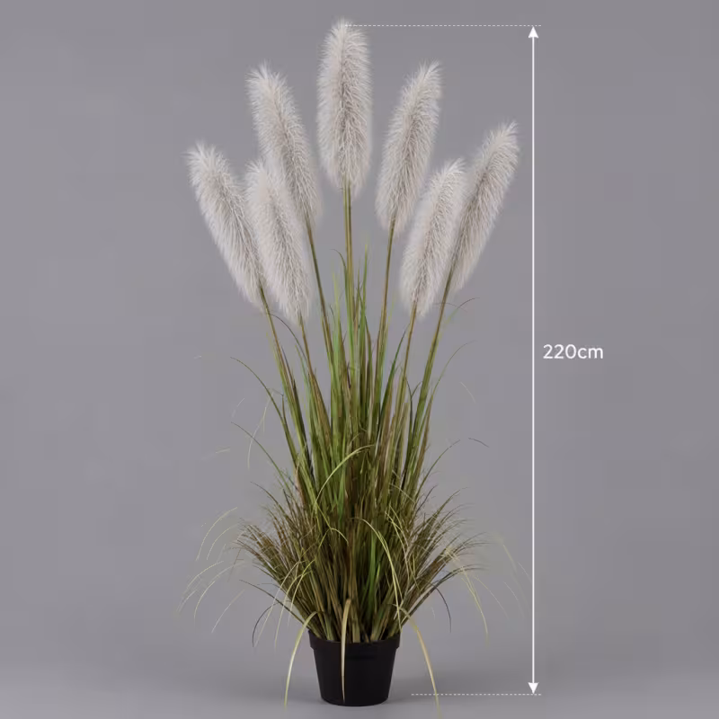 Previzualizare 2: Planta Artificiala Iarba Ornamentala, 220cm, cu 7 fire, Stuf sj Iarba, Verde si Gri, Fara Ghiveci