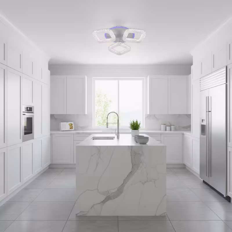 Previzualizare 3: Lustra LED RENATO Nobile cu telecomanda si cristal, 39W, 3 Patrate, Lumina Rece/Calda/Neutra, Dimabila, Alb
