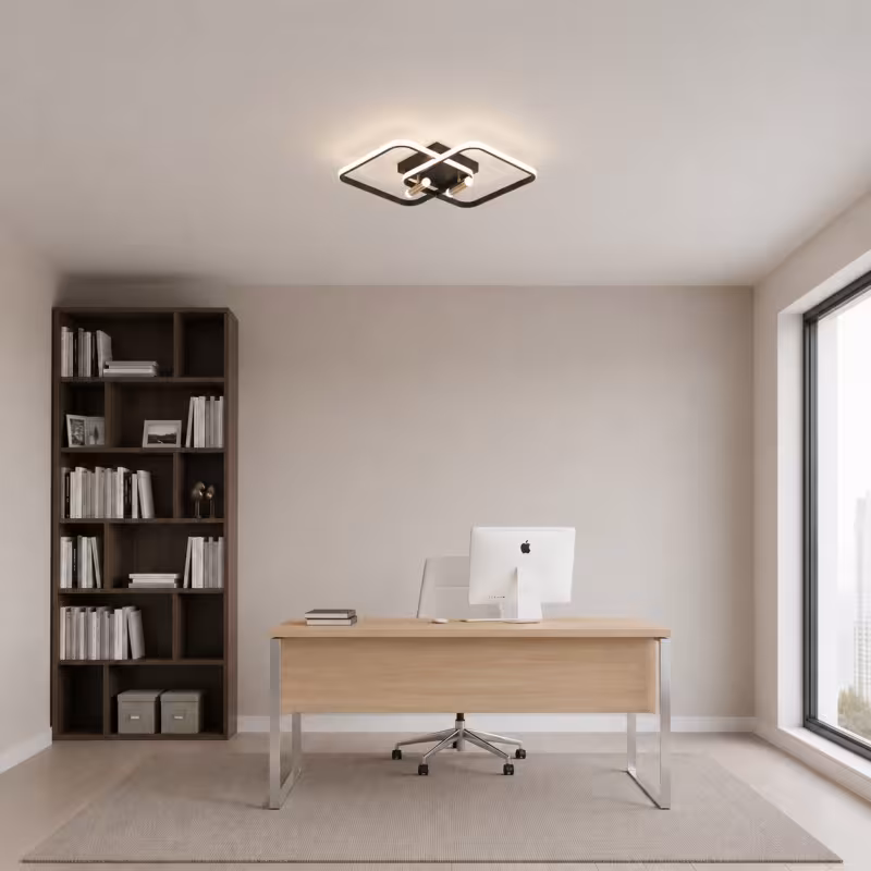 Previzualizare 3: Lustra LED cu telecomanda SOLA, 2 surse, 3000K/4000K/6000K, 108W, Metal si Silicon, Negru