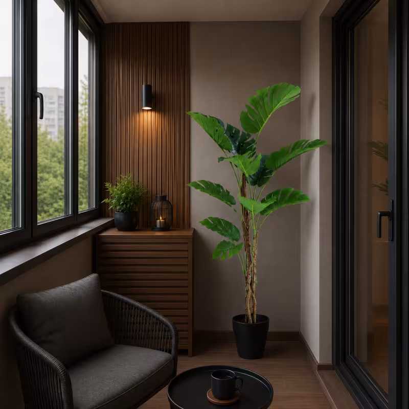 Previzualizare 2: Planta Artificiala Tip Monstera Deliciosa, 11 frunze, 160 cm, Verde