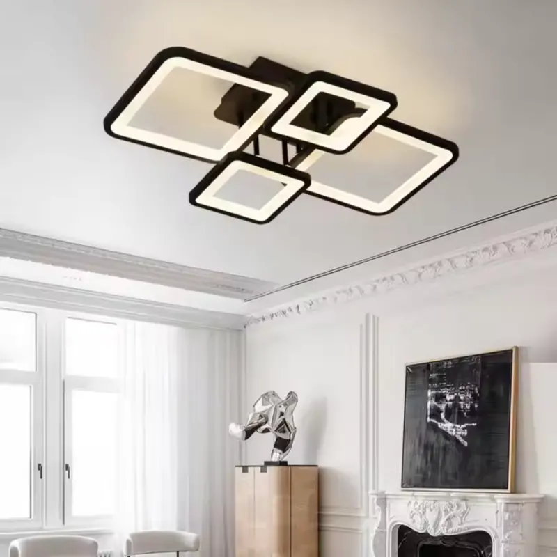 Previzualizare 3: Lustra LED cu telecomanda ELLA 67W, 4 Patrate, lumina Rece/Calda/Neutra, Dimabila, Negru